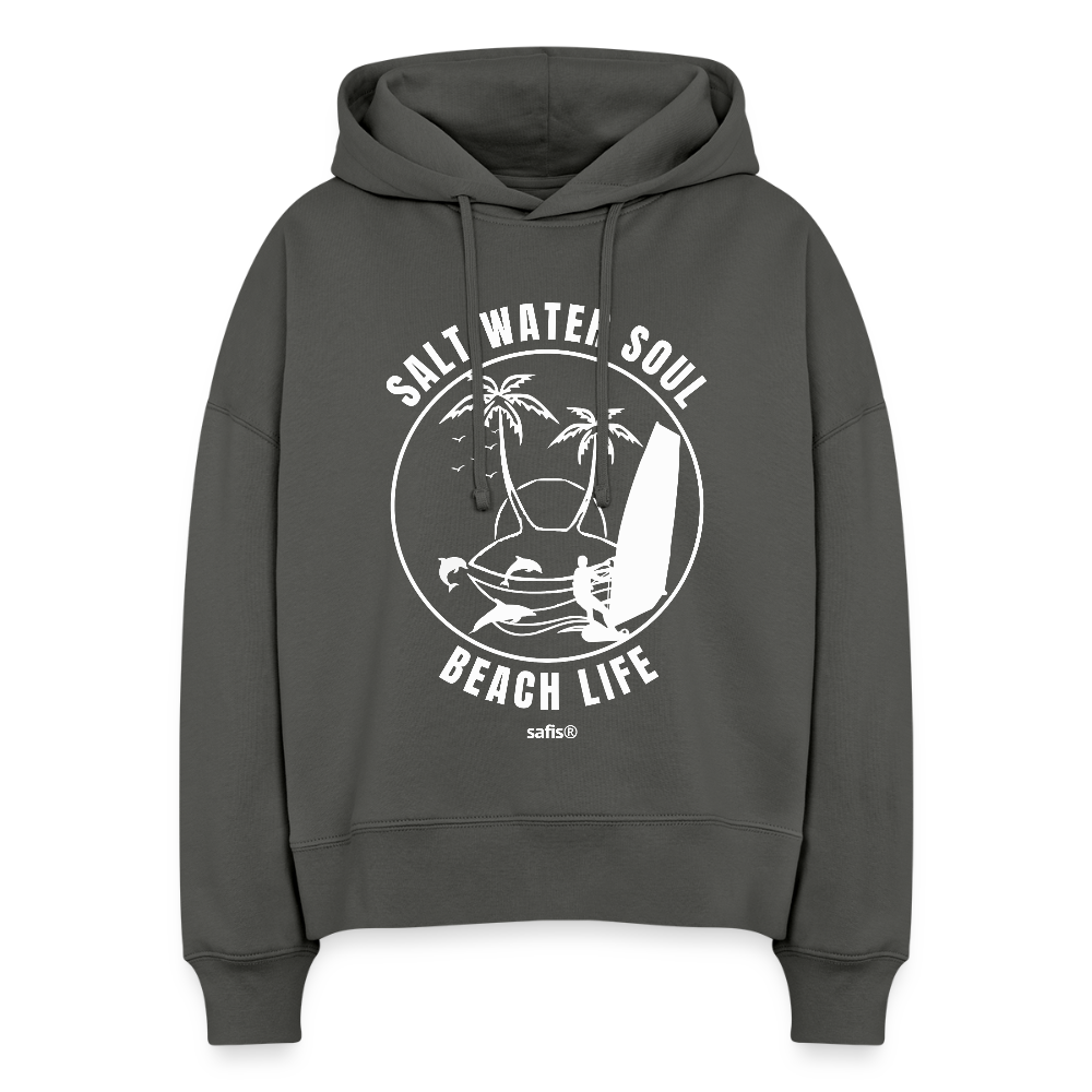 Boxy Frauen Bio Hoodie Nora -salt water soul- - Anthrazit