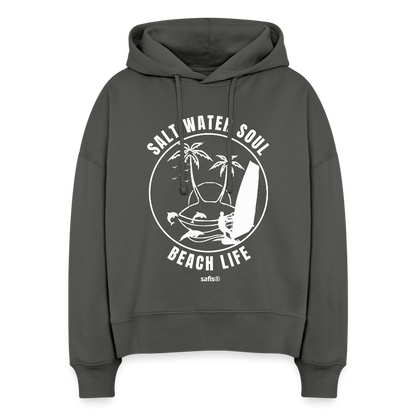 Boxy Frauen Bio Hoodie Nora -salt water soul- - Anthrazit