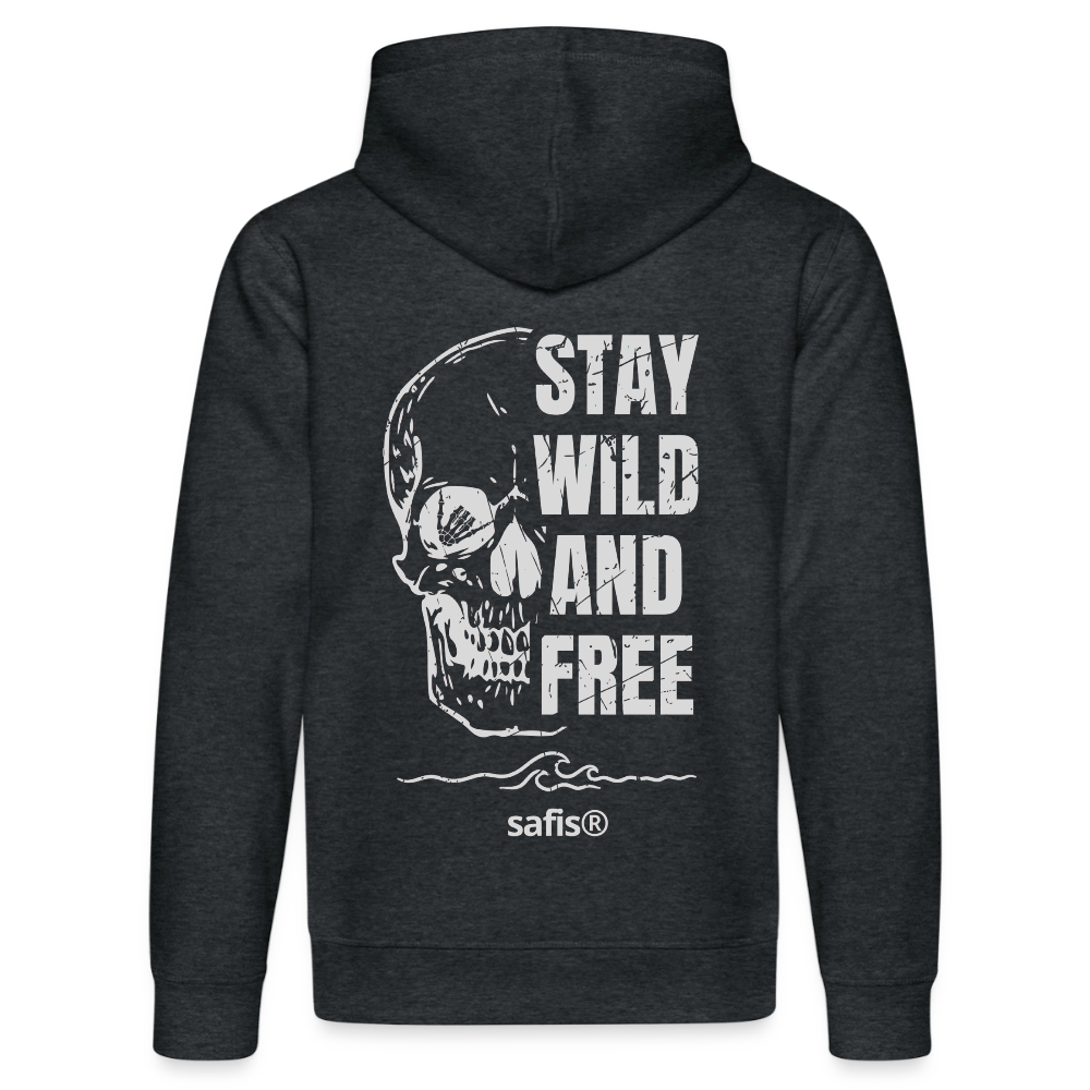 safis® Windsurf Shirt -wild and free- Unisex Bio-Hoodie DRUMMER - Dunkelgrau meliert