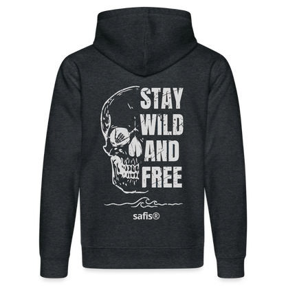 safis® Windsurf Shirt -wild and free- Unisex Bio-Hoodie DRUMMER - Dunkelgrau meliert