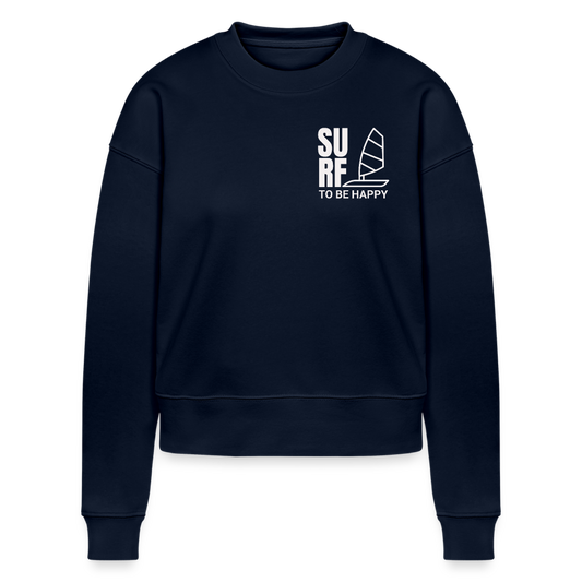 Cropped Frauen Bio-Sweatshirt -surf to be happy- - Navy