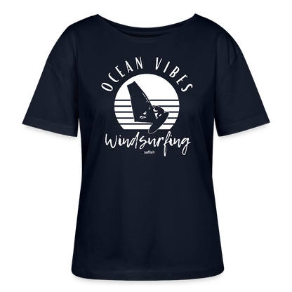 Relaxed Rundhals Frauen Bio-T-Shirt -ocean vibes windsurfing- - Navy