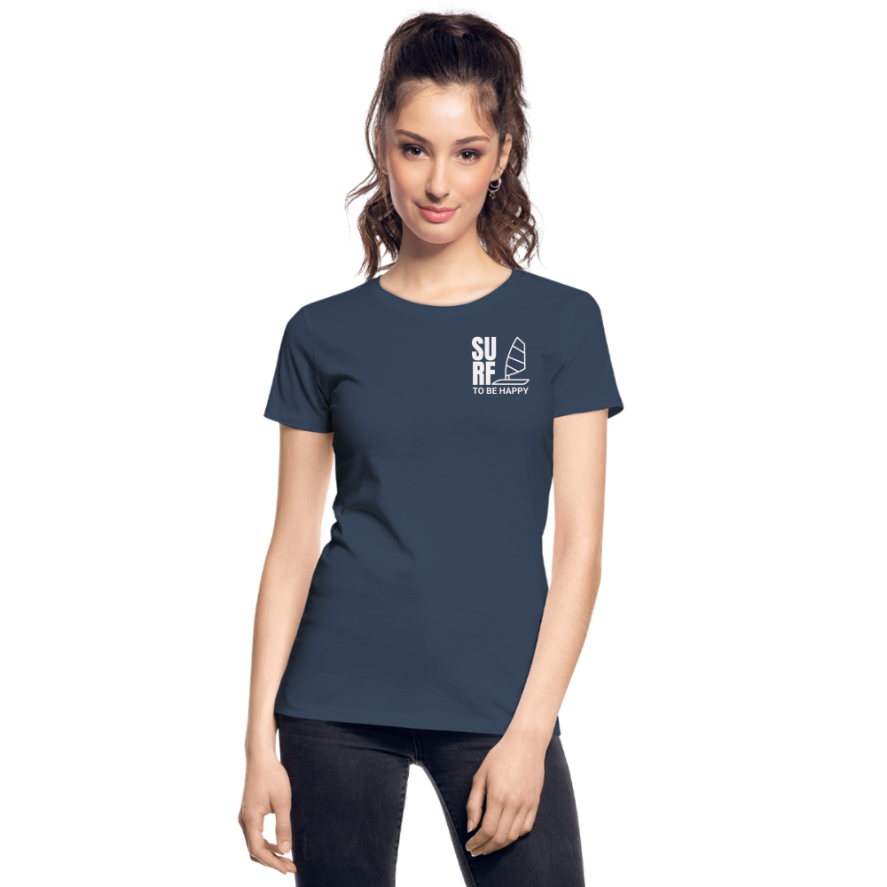 Frauen Premium Bio T-Shirt -surf to be happy- - Navy