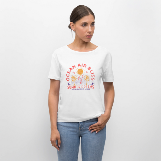 Relaxed Rundhals Frauen Bio-T-Shirt -ocean air bliss- - Weiß