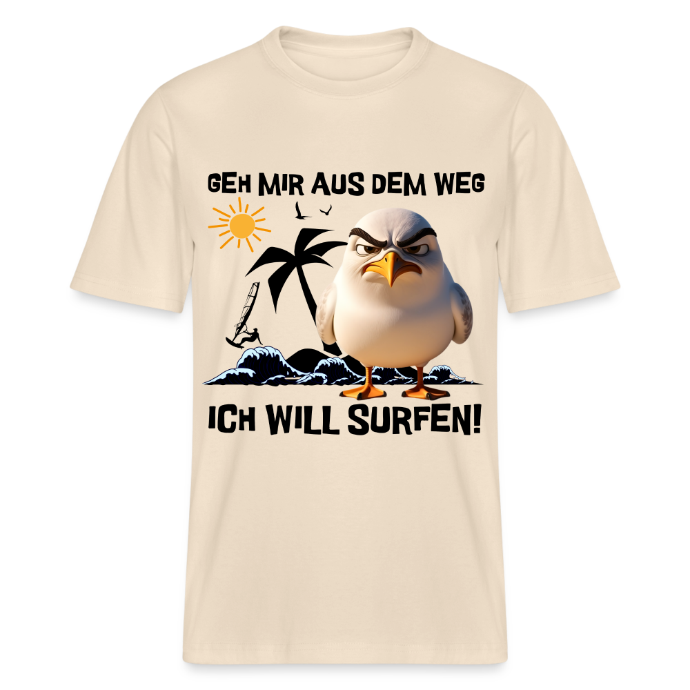 Relaxed Fit Unisex Bio-T-Shirt -ich will surfen- - Naturweiß