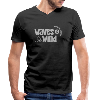 Männer Bio-T-Shirt mit V-Ausschnitt -waves & wind- - Schwarz