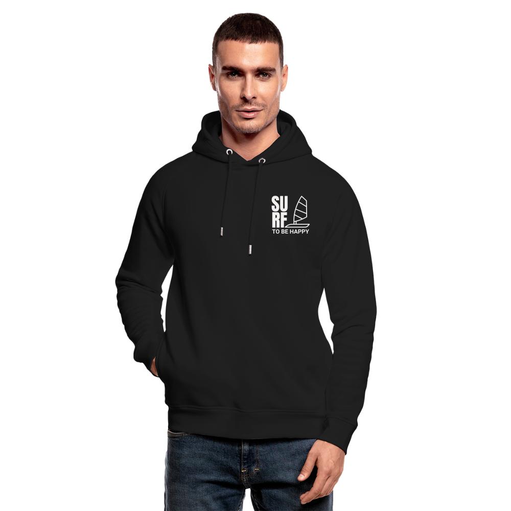 Unisex Bio-Hoodie -surf to be happy- - Schwarz