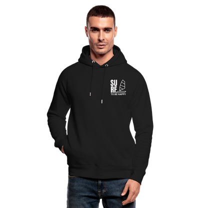 Unisex Bio-Hoodie -surf to be happy- - Schwarz