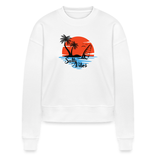 Cropped Frauen Bio-Sweatshirt -salty vibes- - Weiß