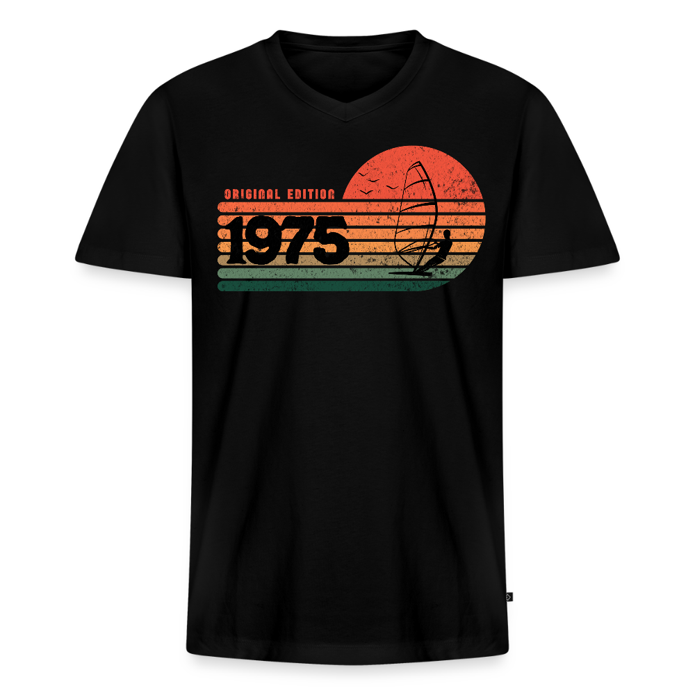 Männer Bio-T-Shirt mit V-Ausschnitt -1975- - Schwarz