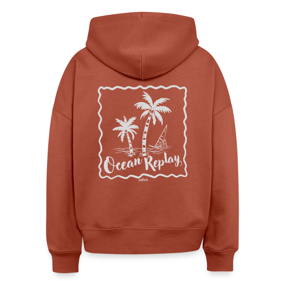 Boxy Frauen Bio Hoodie Nora -ocean replay- - Terrakotta