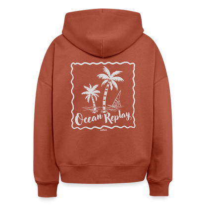 Boxy Frauen Bio Hoodie Nora -ocean replay- - Terrakotta