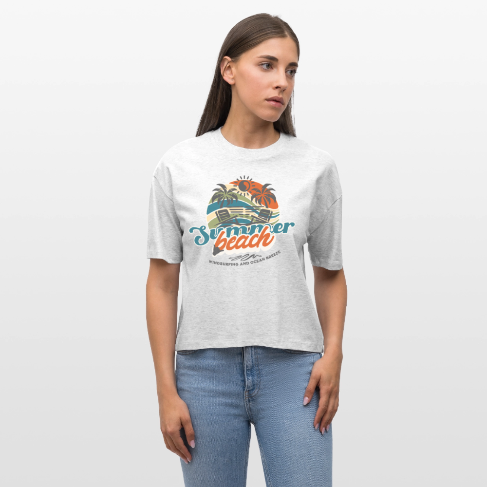 Frauen Boxy Bio-T-Shirt -summer beach- - Weiß meliert
