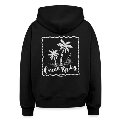 Boxy Frauen Bio Hoodie Nora -ocean replay- - Schwarz