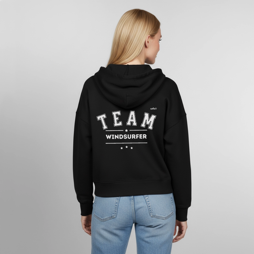 Boxy Frauen Bio Zip Hoodie Ida - Schwarz