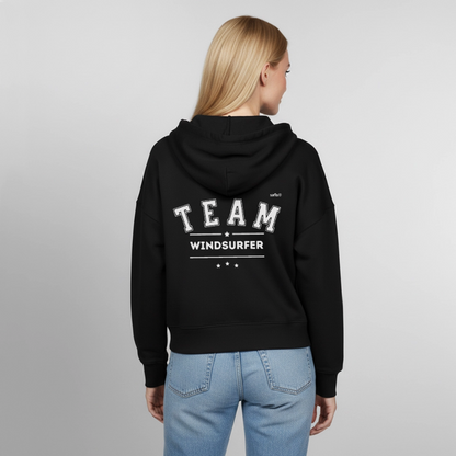 Boxy Frauen Bio Zip Hoodie Ida - Schwarz