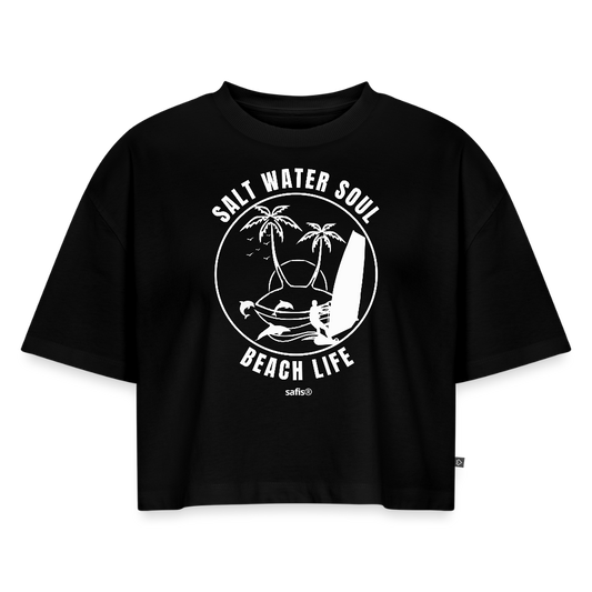 Frauen Premium Oversized Bio Cropped T-Shirt - Schwarz