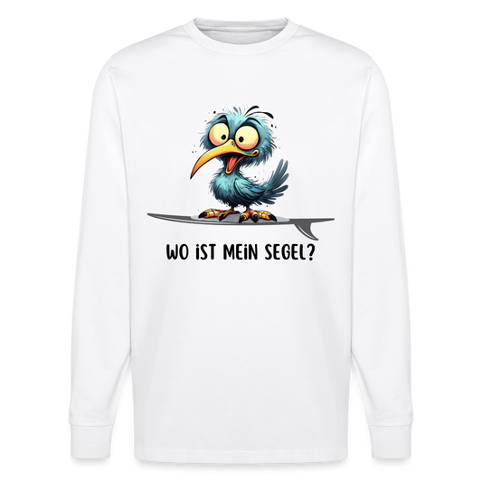 Unisex Bio-Langarmshirt -Wo ist mein Segel?- - Weiß