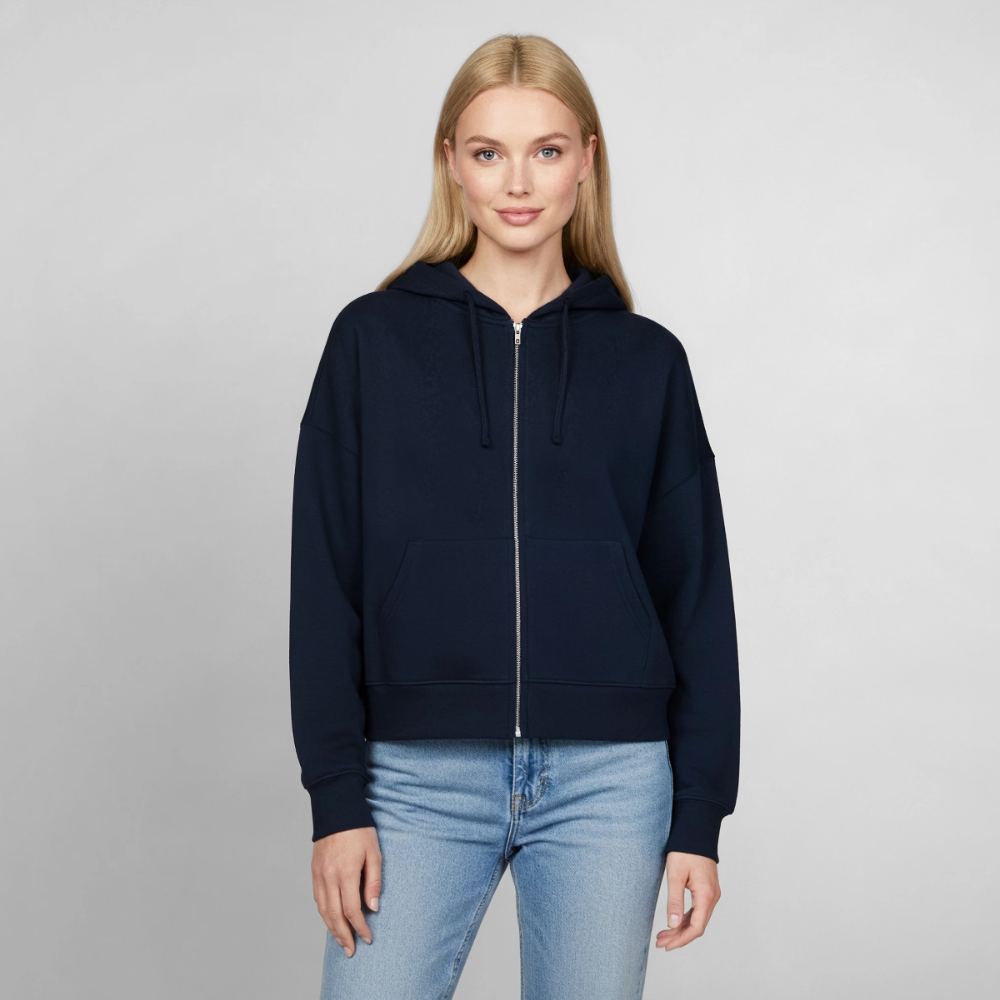 Boxy Frauen Bio Zip Hoodie Ida - Navy