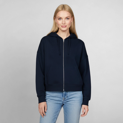 Boxy Frauen Bio Zip Hoodie Ida - Navy