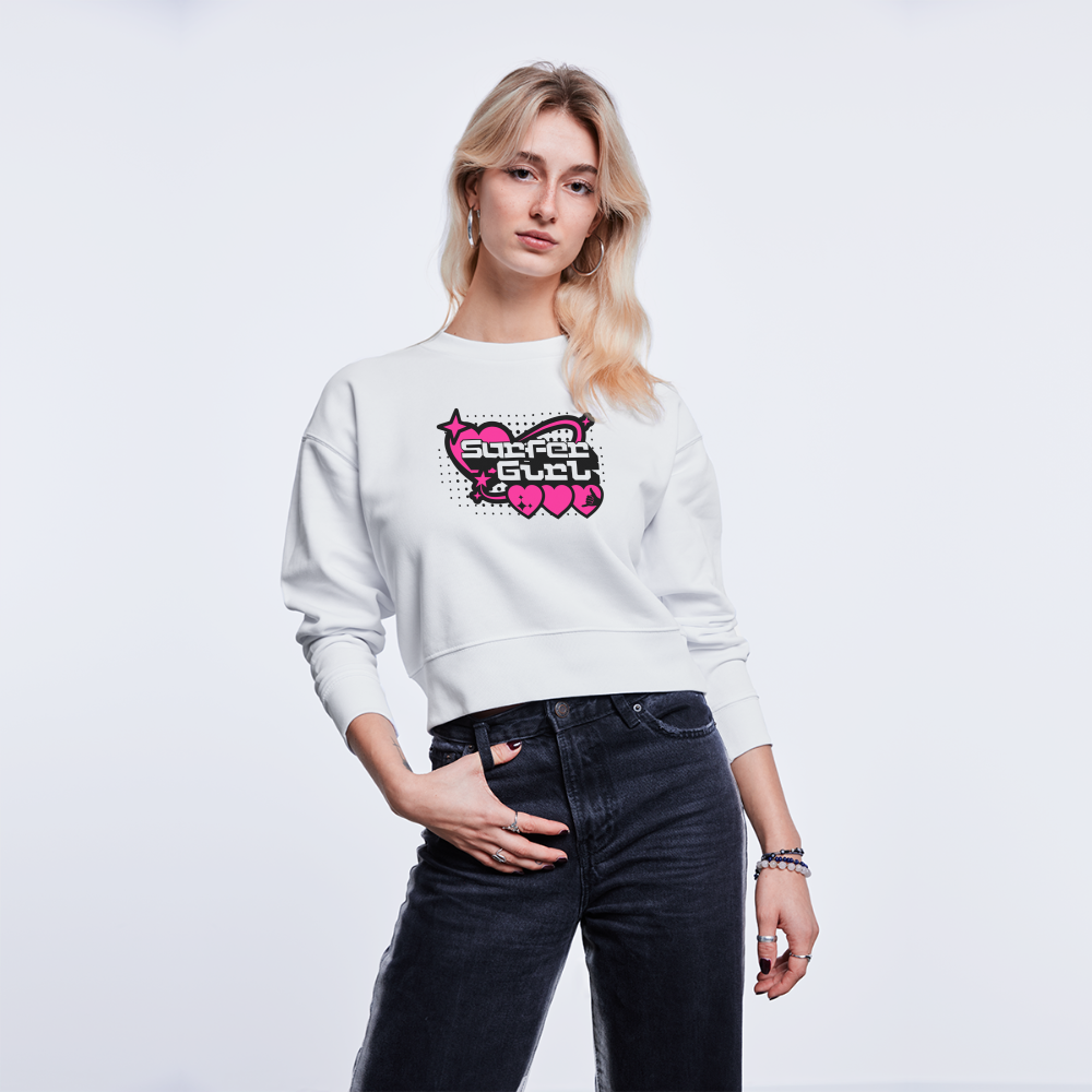 Cropped Frauen Bio-Sweatshirt -surfer girl- - Weiß