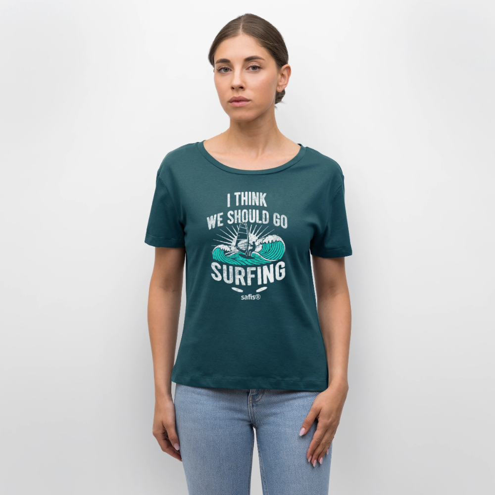 Relaxed Rundhals Frauen Bio-T-Shirt SERENA -surfing- - Dunkles Petrol