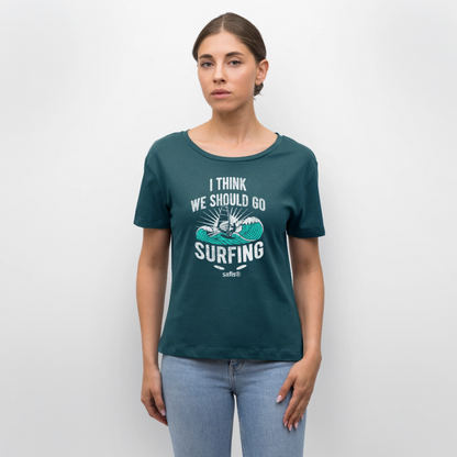 Relaxed Rundhals Frauen Bio-T-Shirt SERENA -surfing- - Dunkles Petrol