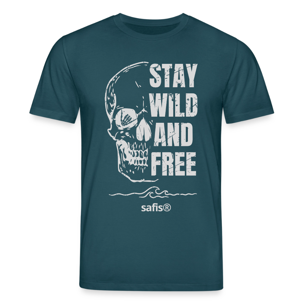 safis T-Shirt mit Totenschädel -wild and free- Unisex Bio-T-Shirt CREATOR - Dunkles Petrol
