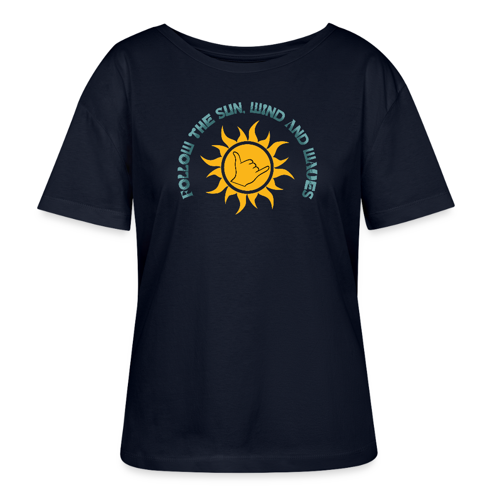 Relaxed Rundhals Frauen Bio-T-Shirt -folllow me- - Navy