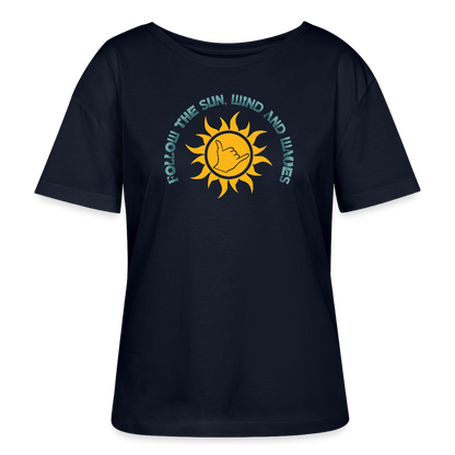Relaxed Rundhals Frauen Bio-T-Shirt -folllow me- - Navy