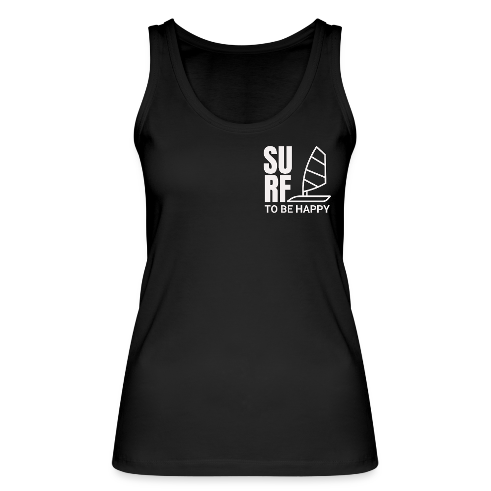 Frauen Bio Tank Top -surf to be happy- - Schwarz