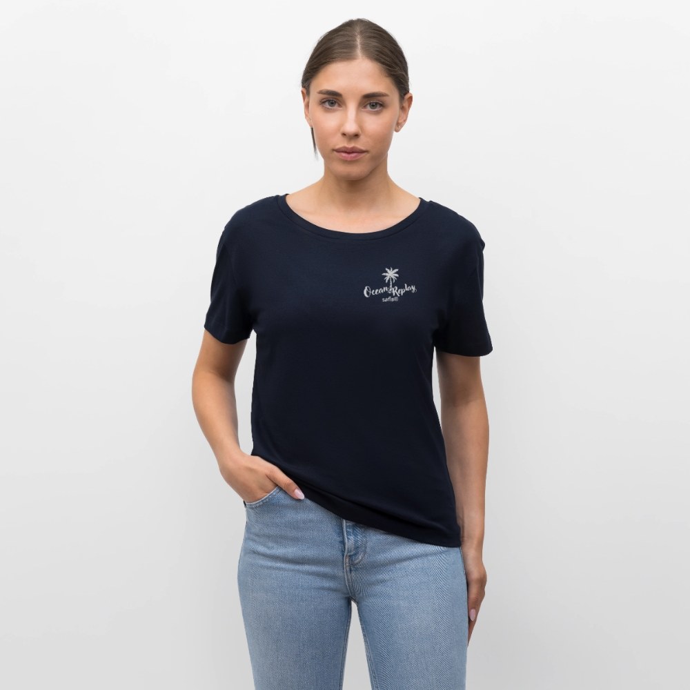 Relaxed Rundhals Frauen Bio-T-Shirt -Ocean replay- - Navy