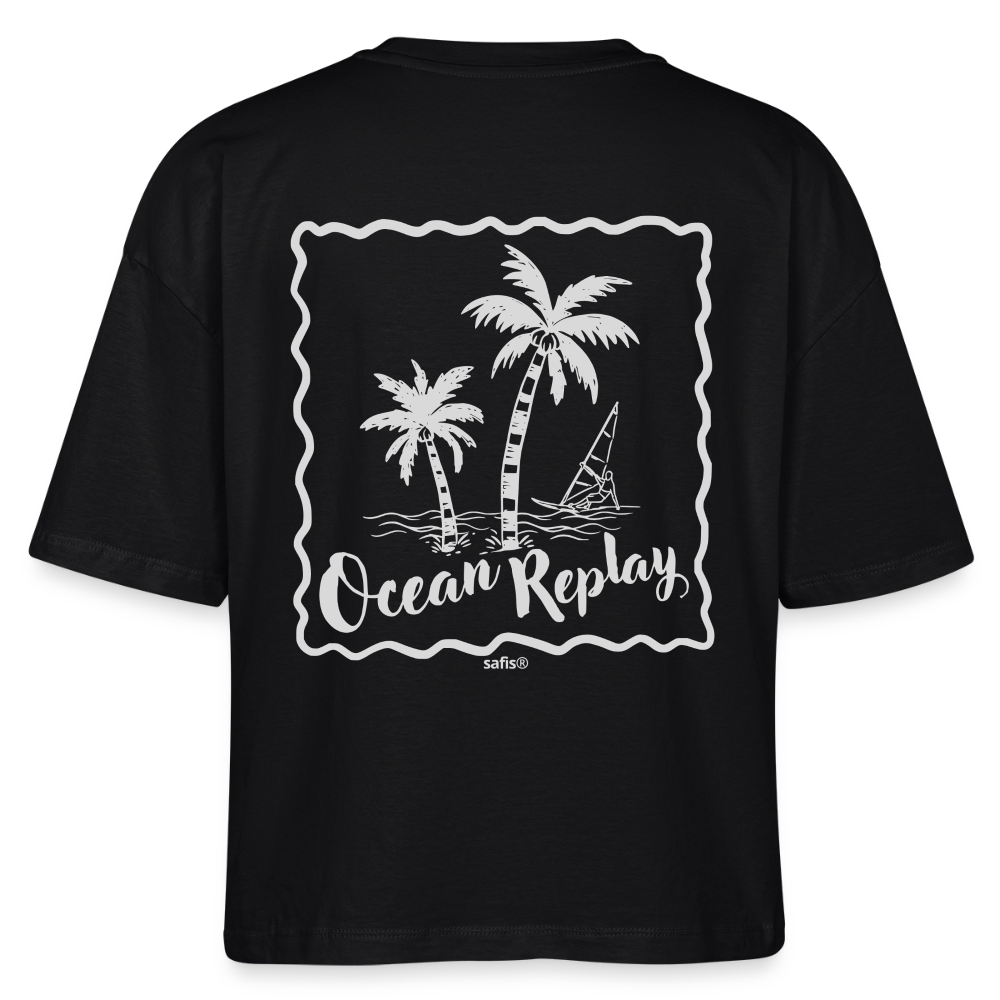 safis® Windsurfer Frauen Boxy Bio-T-Shirt Nova -Ocean replay- - Schwarz