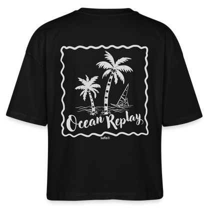 safis® Windsurfer Frauen Boxy Bio-T-Shirt Nova -Ocean replay- - Schwarz