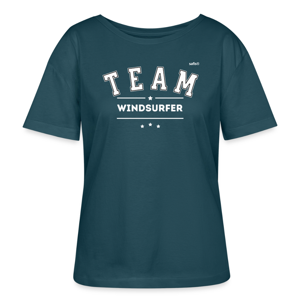 Relaxed Rundhals Frauen Bio-T-Shirt -Team Windsurfer- - Dunkles Petrol
