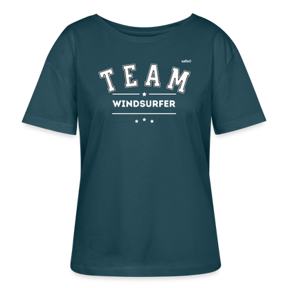 Relaxed Rundhals Frauen Bio-T-Shirt -Team Windsurfer- - Dunkles Petrol