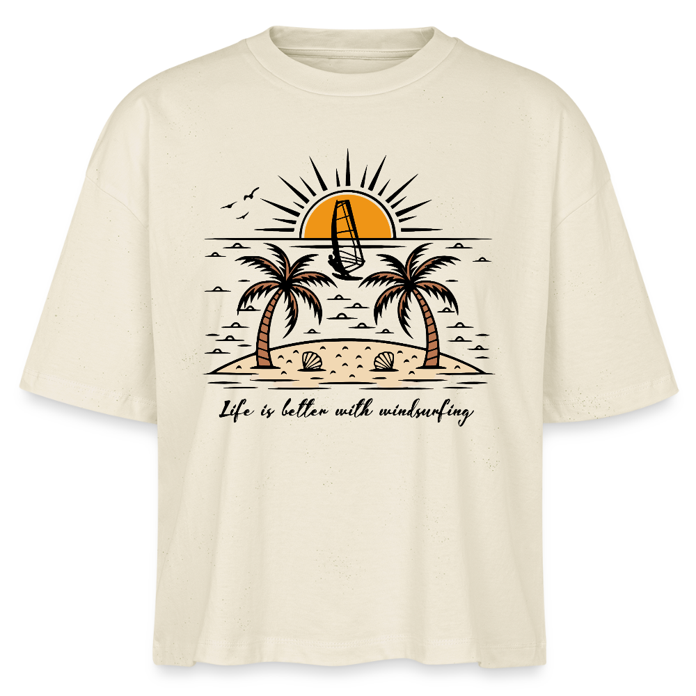 Frauen Boxy Bio-T-Shirt -better life- - Weißgrau