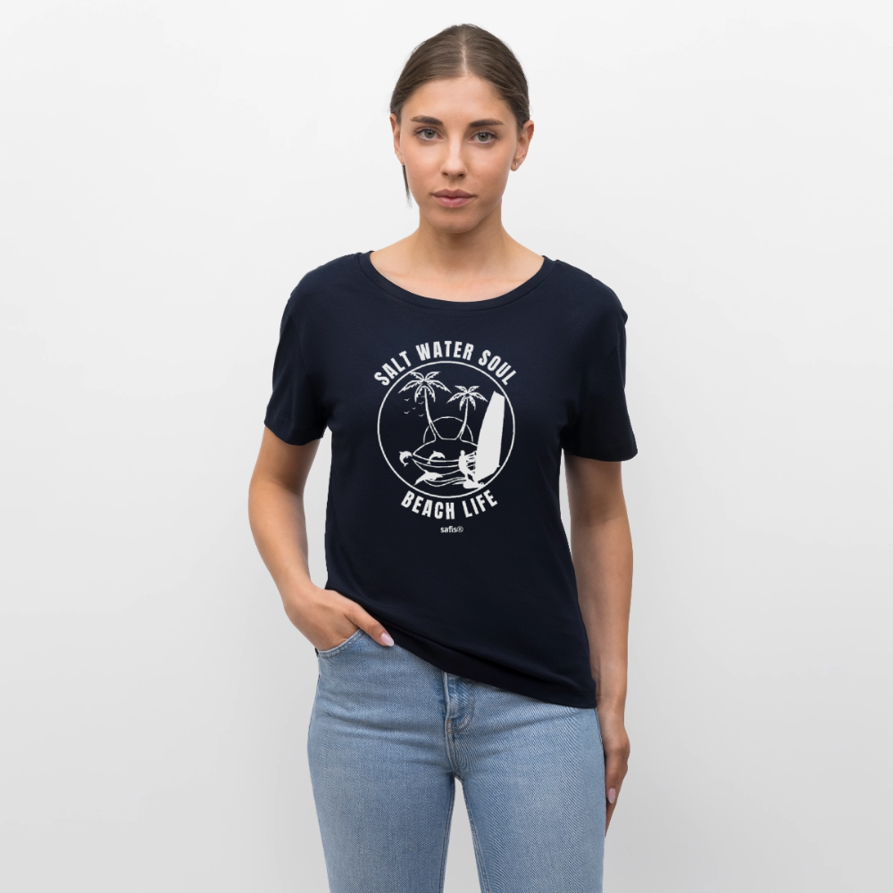 Relaxed Rundhals Frauen Bio-T-Shirt --salt water soul- - Navy