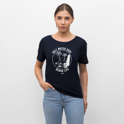 Relaxed Rundhals Frauen Bio-T-Shirt --salt water soul- - Navy