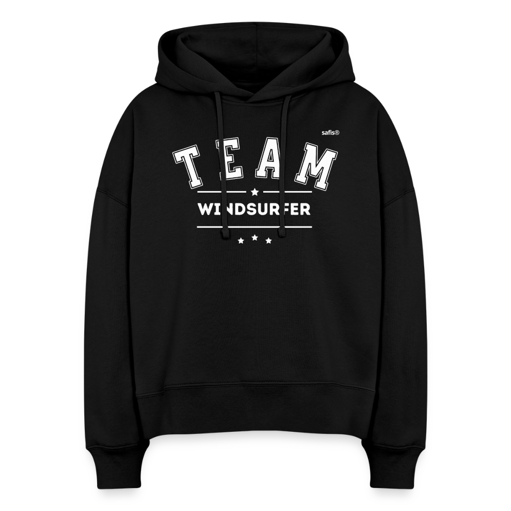 Boxy Frauen Bio Hoodie -Team Windsurfer- - Schwarz