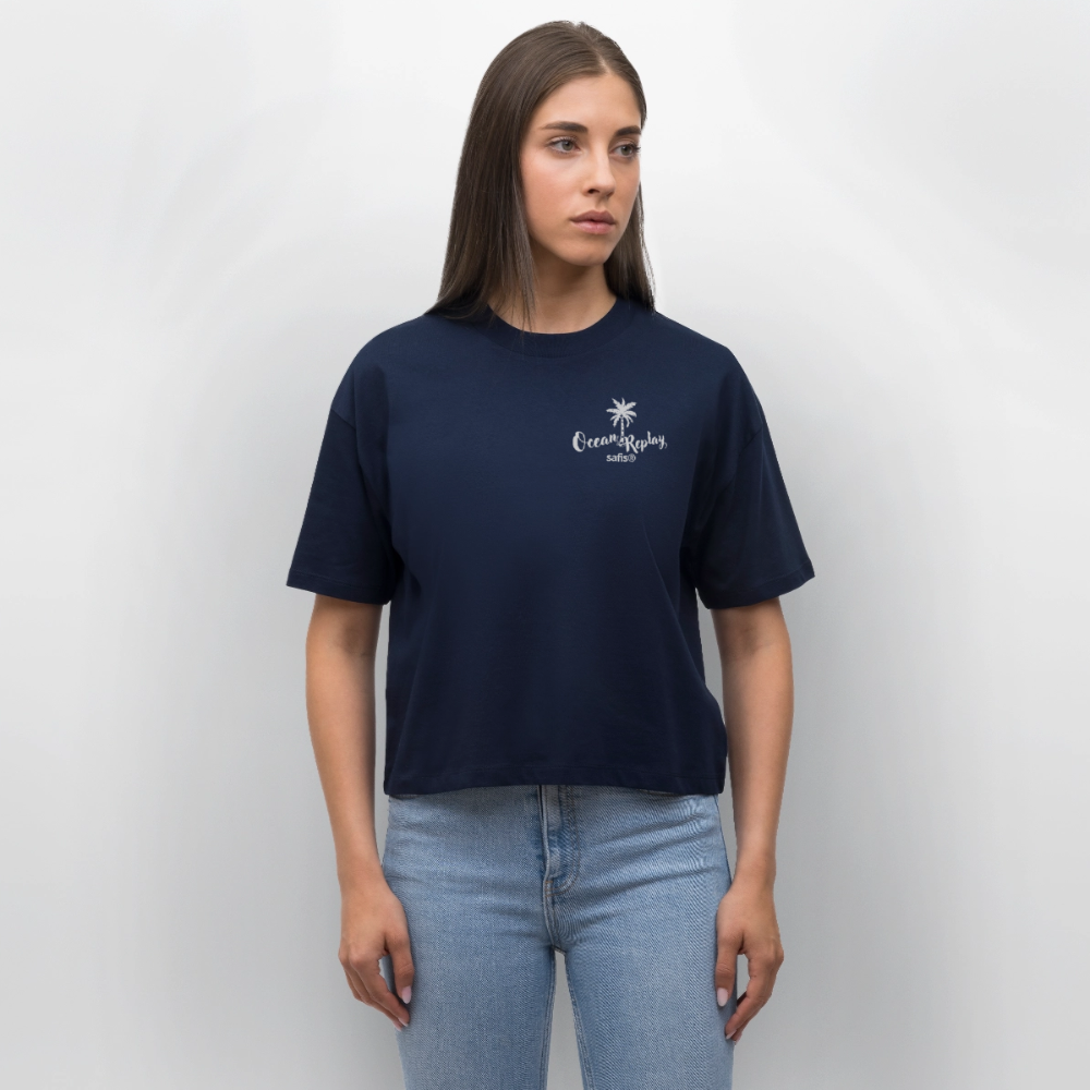 Frauen Boxy Bio-T-Shirt Nova -Ocean replay- - Navy