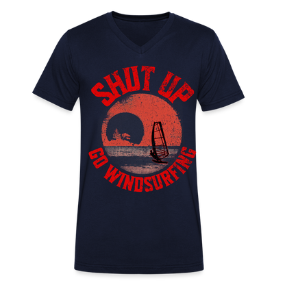 Männer Bio-T-Shirt mit V-Ausschnitt -shut up- - Navy