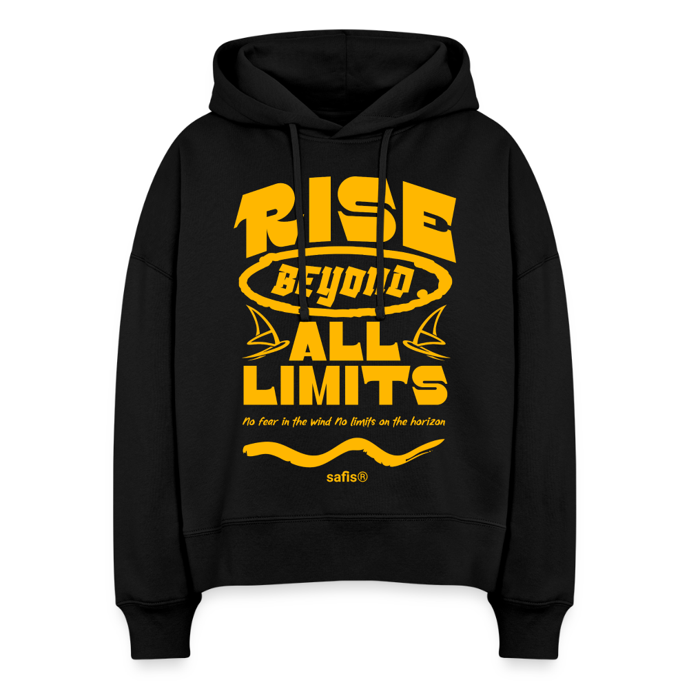 safis® Windsurfkleidung -rise all limits- Boxy Frauen Bio Hoodie Nora - Schwarz