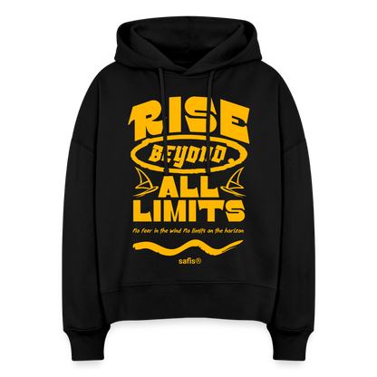 safis® Windsurfkleidung -rise all limits- Boxy Frauen Bio Hoodie Nora - Schwarz