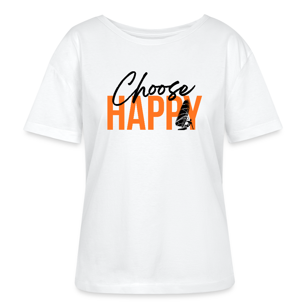 Relaxed Rundhals Frauen Bio-T-Shirt -happy- - Weiß