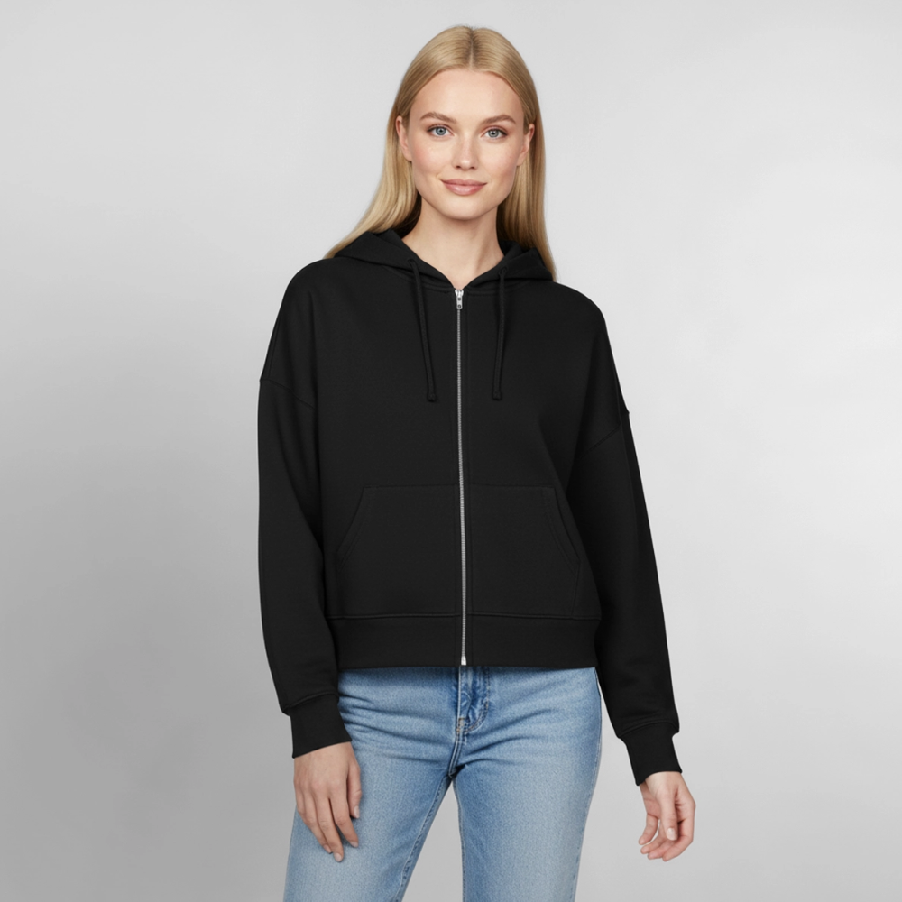 Boxy Frauen Bio Zip Hoodie Ida - Schwarz