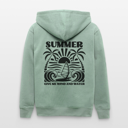 Unisex Bio-Kapuzenjacke -give me wind and water- - Helles Graugrün