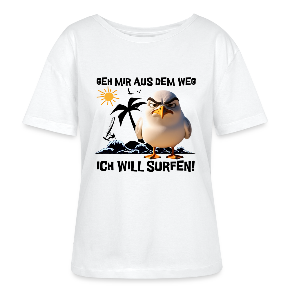 Relaxed Rundhals Frauen Bio-T-Shirt -ich will surfen- - Weiß