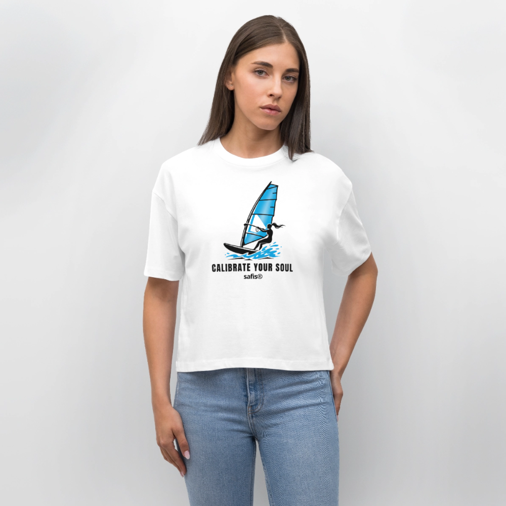 Windsurf Shirt Frauen Boxy Bio-T-Shirt -calibrate your soul- - Weiß safis®