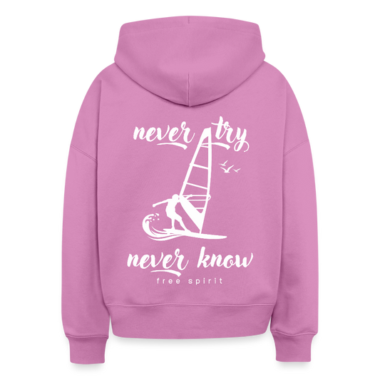 Boxy Frauen Bio Hoodie -never know- - Pink